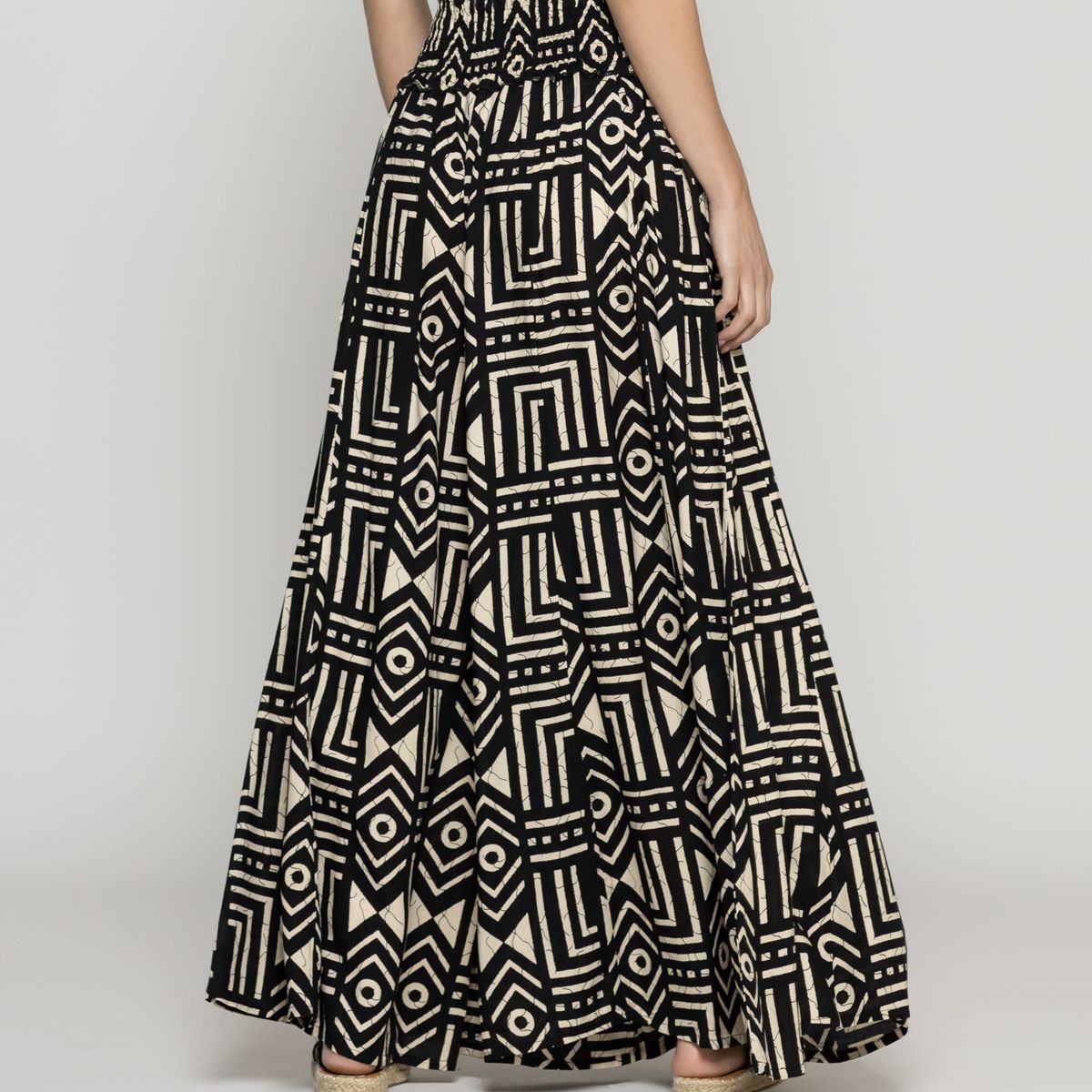 LINEATRE - Pantalón Mujer Palazzo Palmira Estampado Tribal Blanco Y Negro