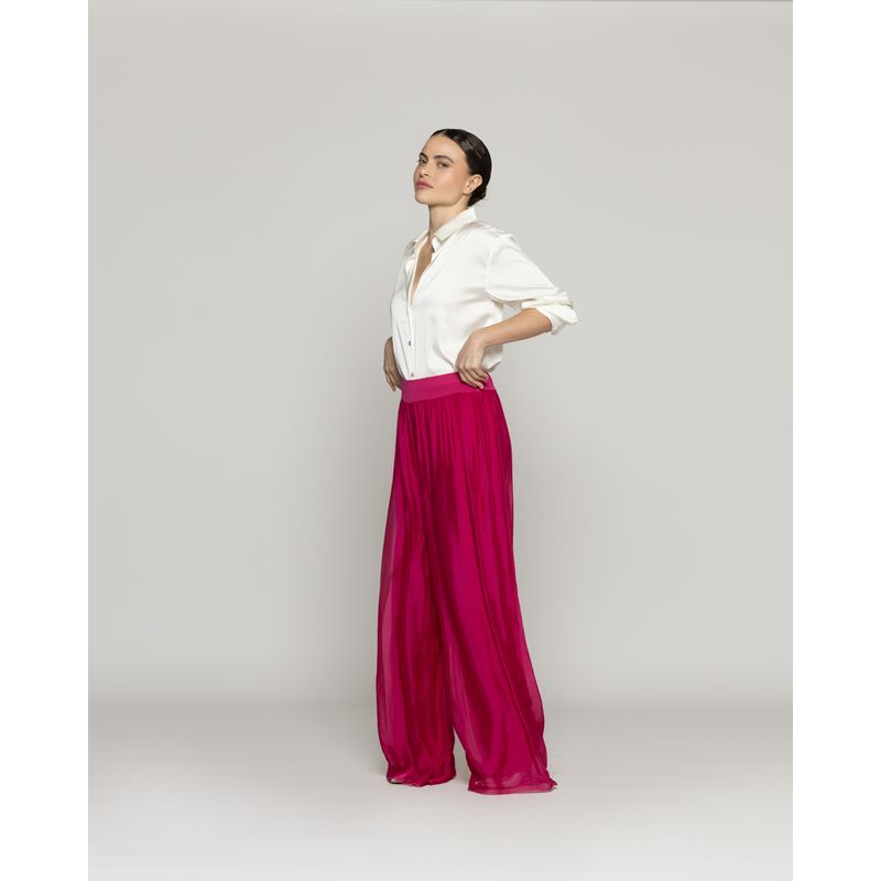 LINEATRE - Pantalón Mujer Perla Palazzo Satinado Fucsia Lineatre