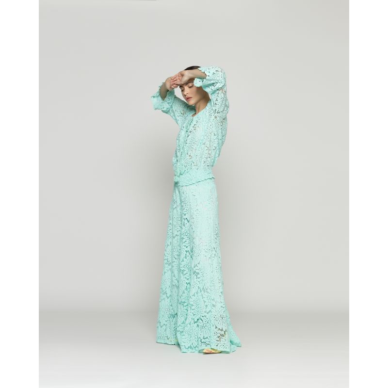 LINEATRE - Pantalón Mujer Benedetta De Corte Palazzo Verde Agua Lineatre