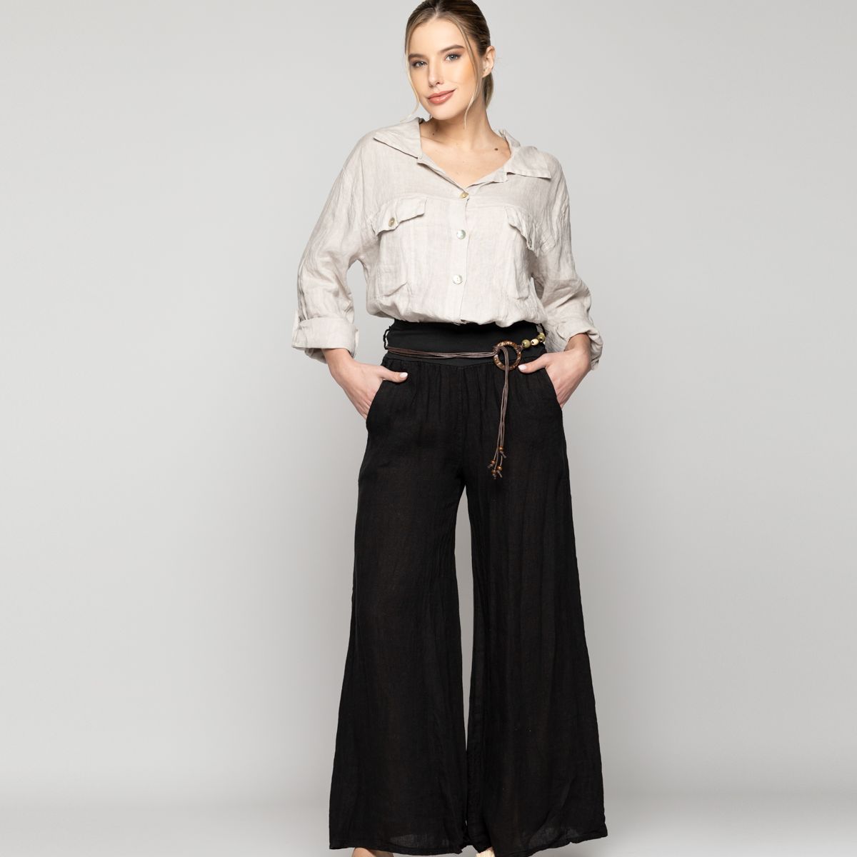 LINEATRE - Pantalón Mujer Paola Palazzo De Lino Negro Lineatre