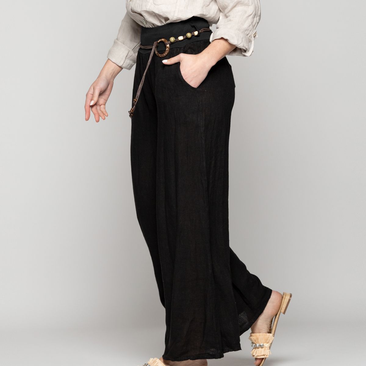 LINEATRE - Pantalón Mujer Paola Palazzo De Lino Negro Lineatre