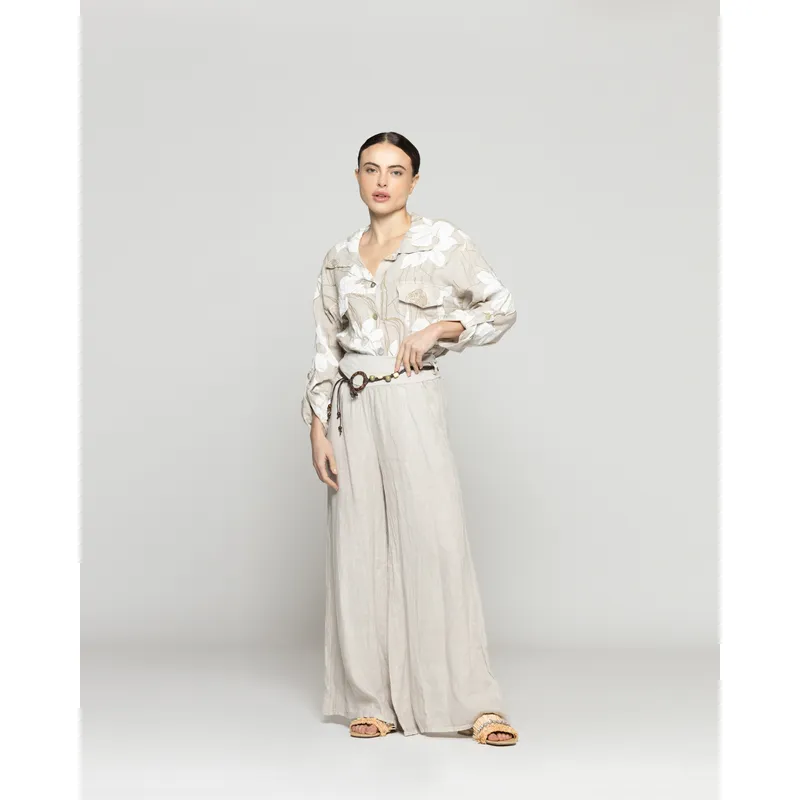LINEATRE - Pantalón Mujer Paola Palazzo De Lino Beige Lineatre