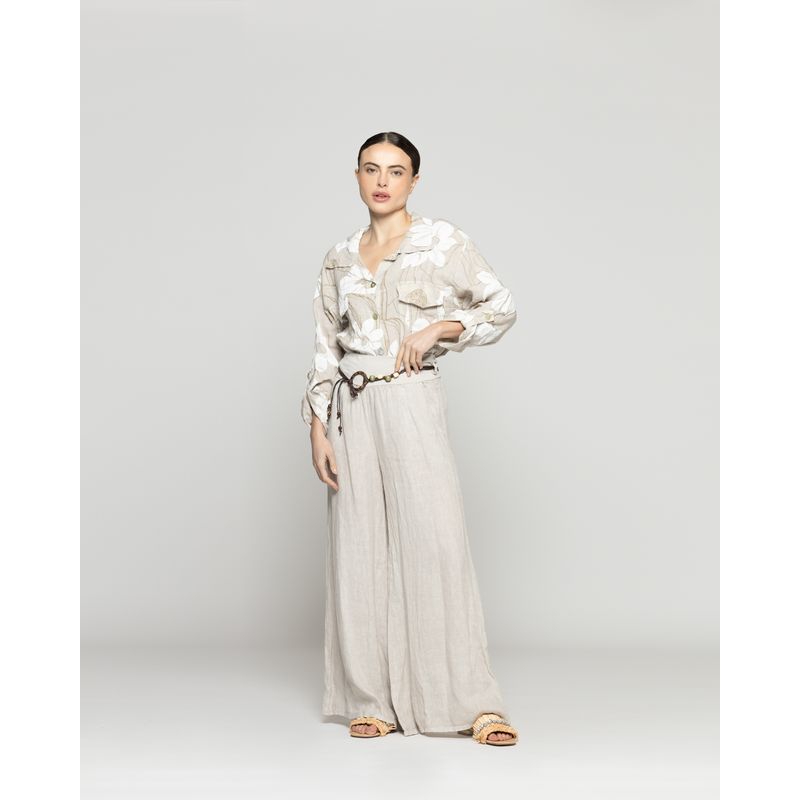 LINEATRE - Pantalón Mujer Paola Palazzo De Lino Beige Lineatre