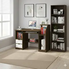 SPACE HOME - Escritorio marron moderno con gavetas biblioteca