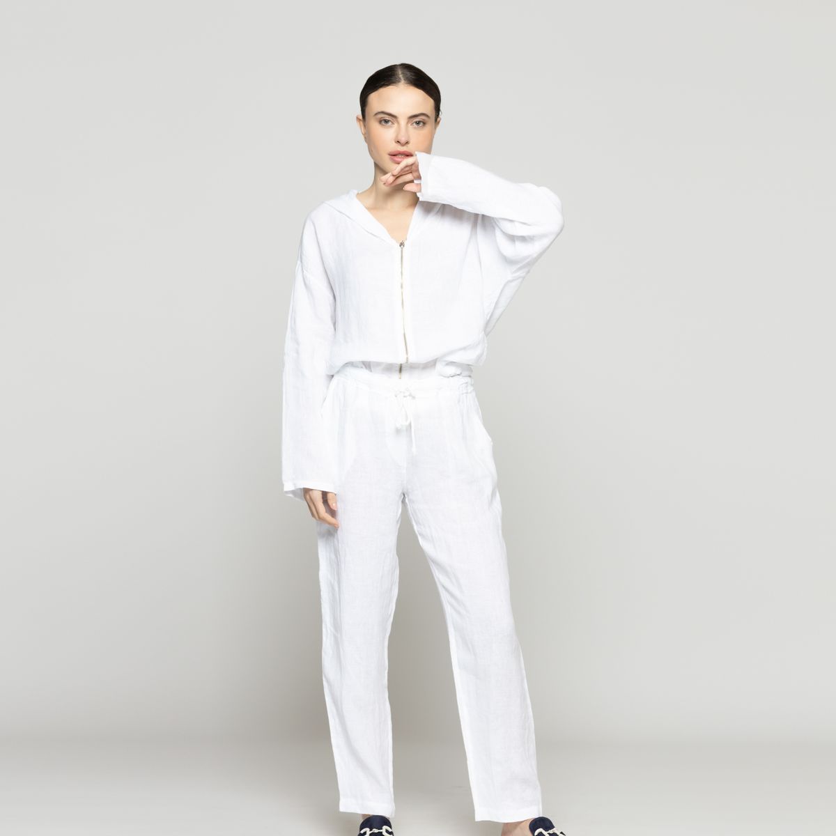 LINEATRE - Pantalón Mujer Belén Lino Blanco Lineatre