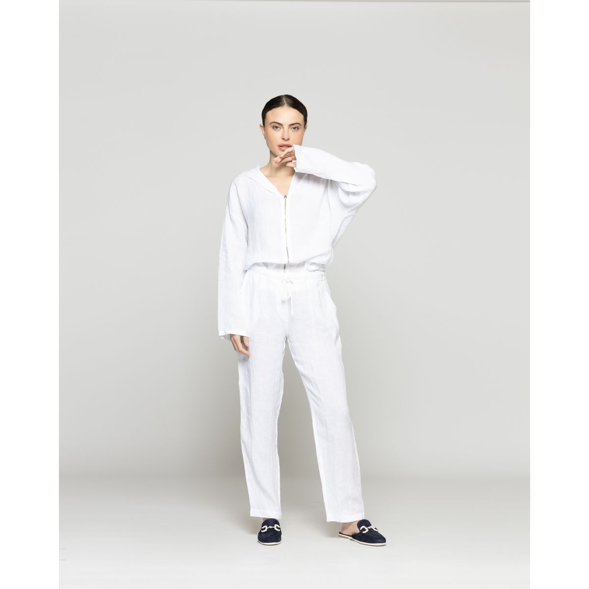 LINEATRE - Pantalón Mujer Belén Lino Blanco Lineatre