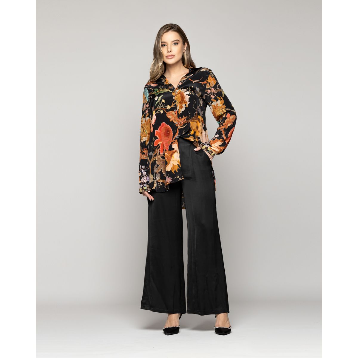 LINEATRE - Pantalón Mujer Philippa Recto Satinado Negro Lineatre