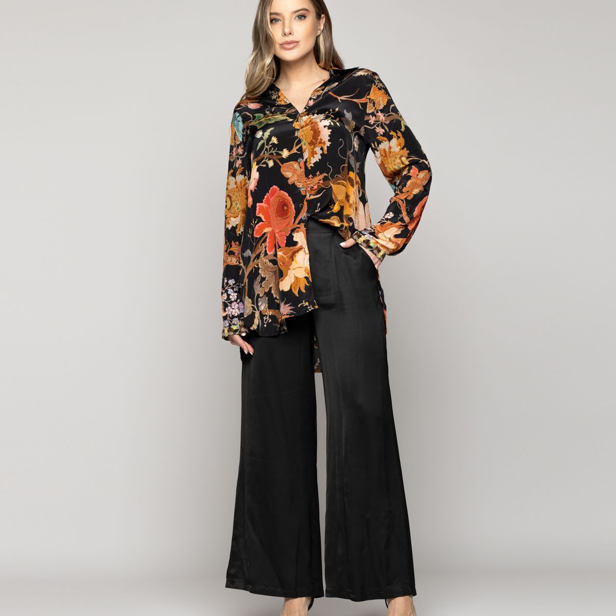 LINEATRE - Pantalón Mujer Philippa Recto Satinado Negro Lineatre