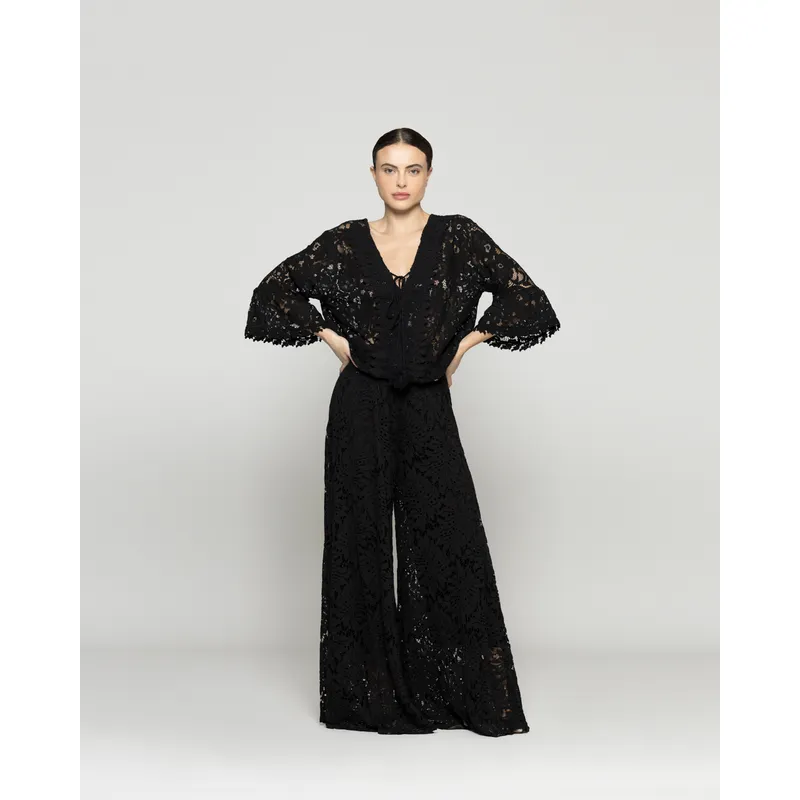 LINEATRE - Pantalón Mujer Benedetta De Corte Palazzo Negro Lineatre