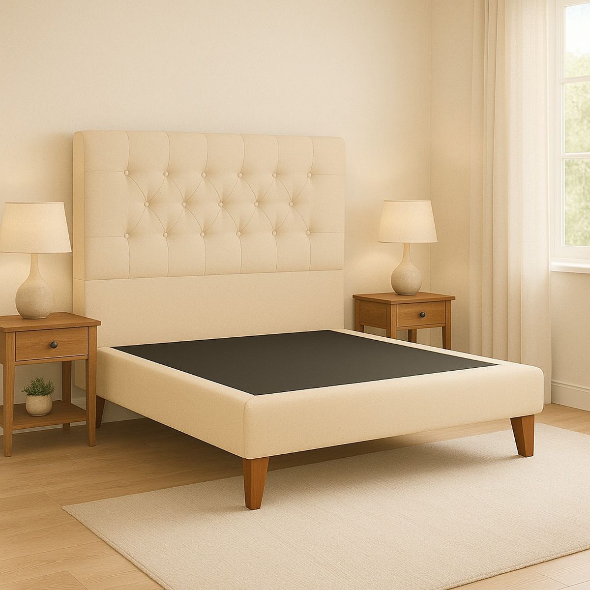GENERICO - Cama Plaza y Media Beige Respaldo + Base