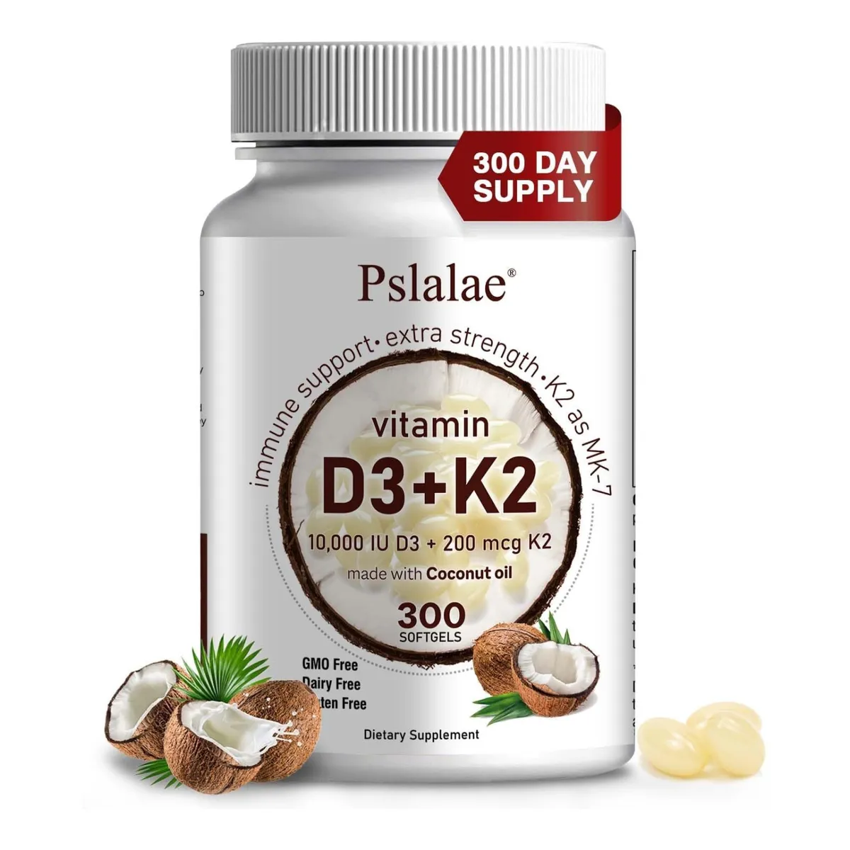 NUTREX RESEARCH - Vitamina D3 Y K2 Mk7 Aceite De Coco Extra Virgen 300 Softgel