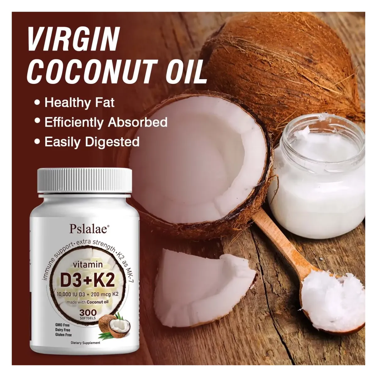 NUTREX RESEARCH - Vitamina D3 Y K2 Mk7 Aceite De Coco Extra Virgen 300 Softgel