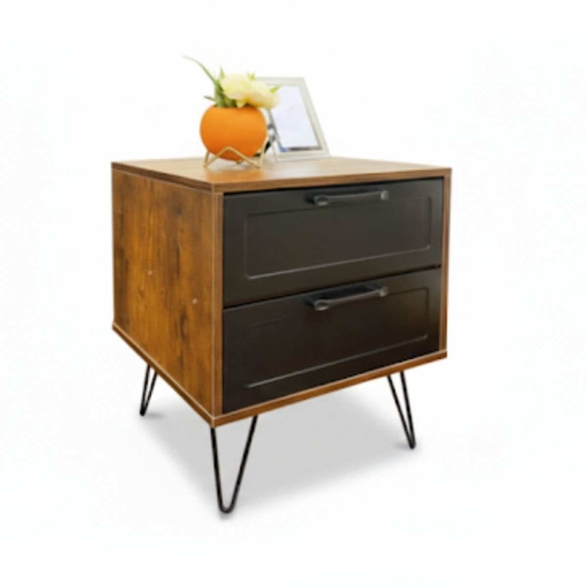 SPACE HOME - Velador/Mesa de Noche Vintage Industrial con 2 Cajones