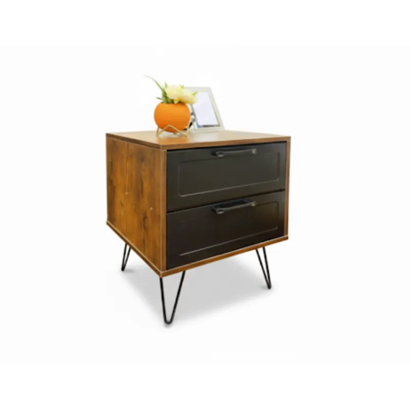 SPACE HOME - Velador/Mesa de Noche Vintage Industrial con 2 Cajones