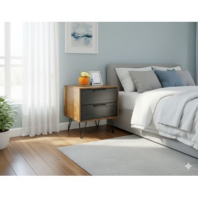 Imagen 2 del producto Velador/Mesa de Noche Vintage Industrial con 2 Cajones