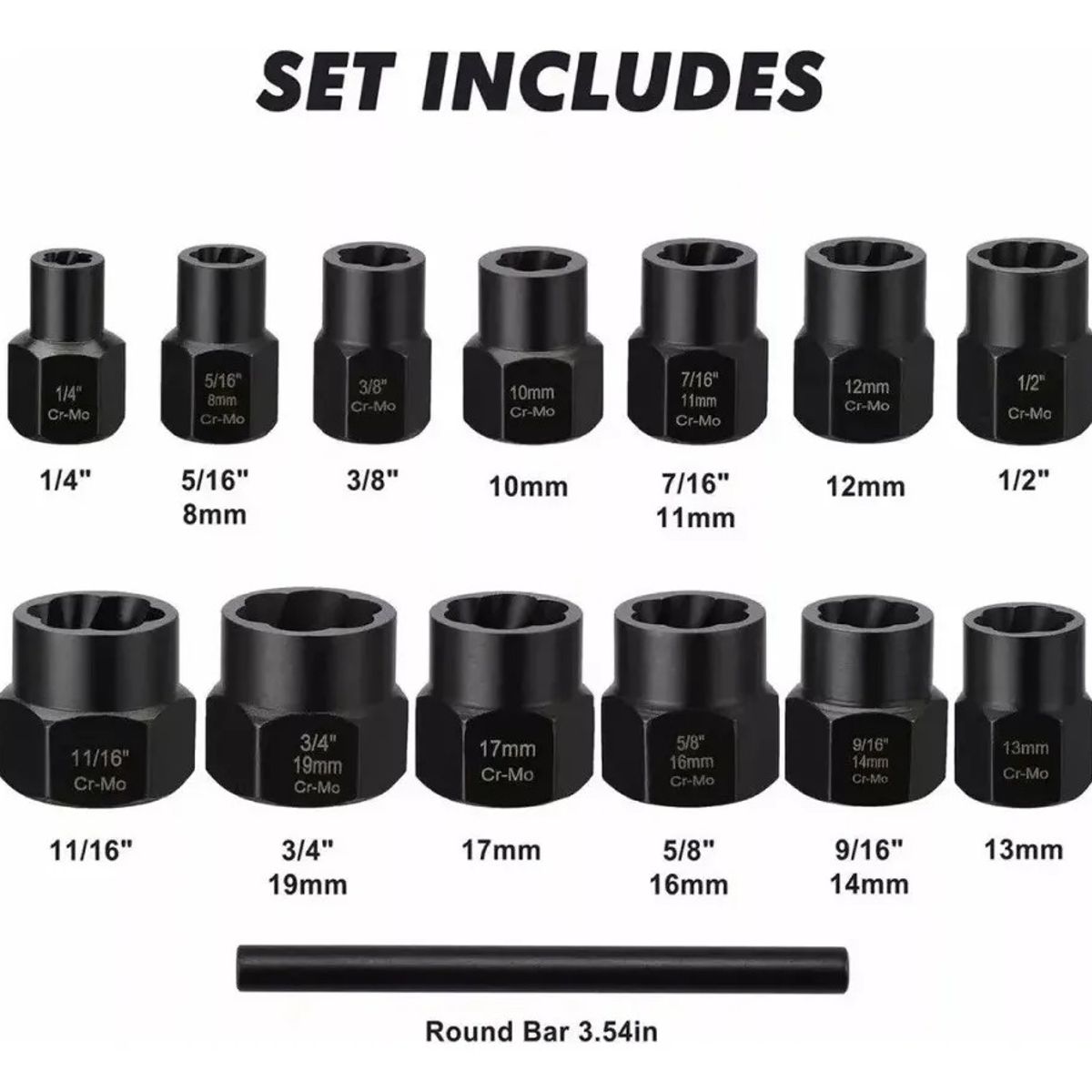 GENERICO - Set Dados Extractores Pernos Y Tuercas Rodadas 9 A 19mm