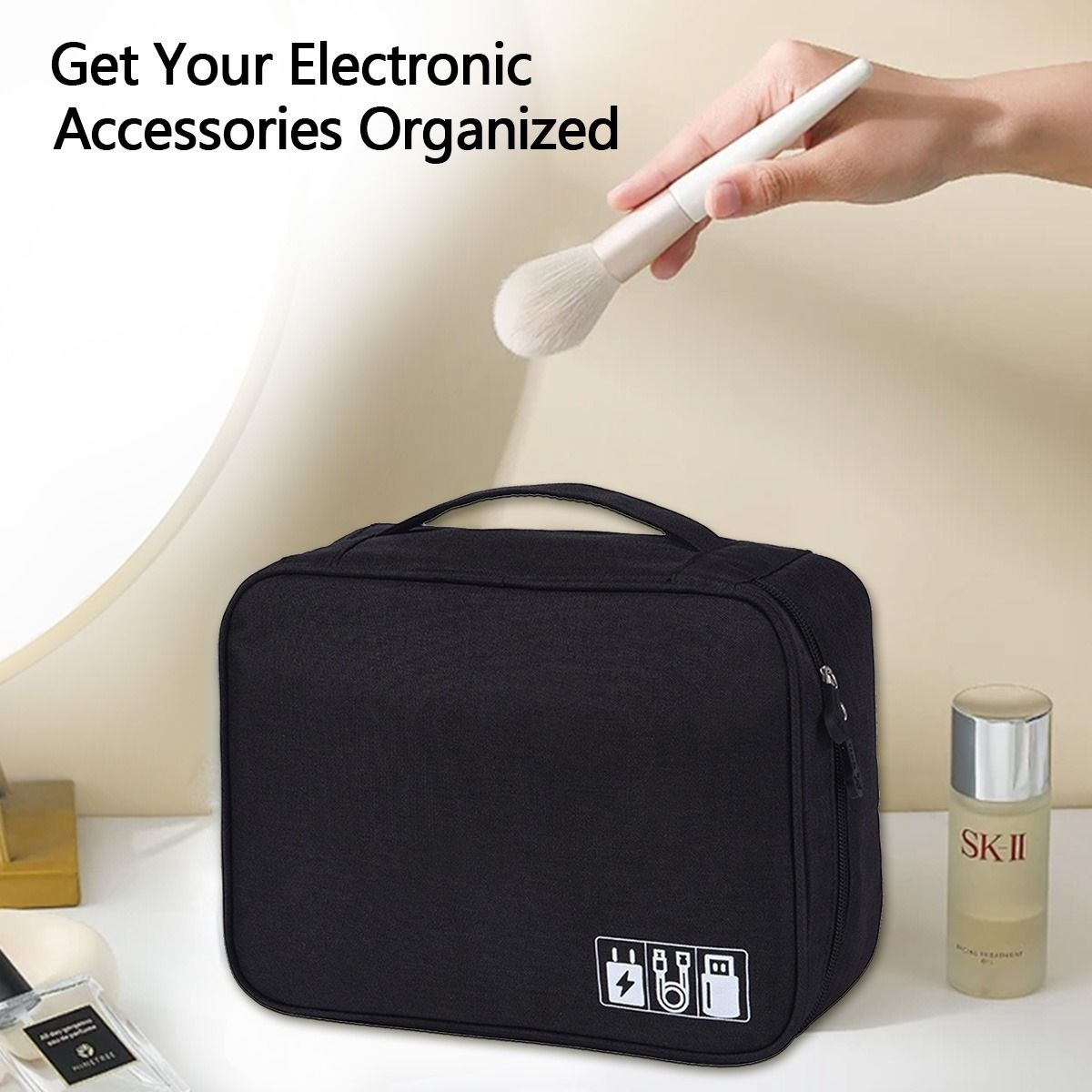 SUPERCENTER - Neceser Estuche Organizador Cables Bolsillo Impermeable Negro