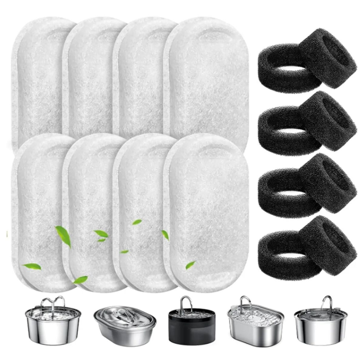 KUANGYE - 8 Filtros Fuente Dispensadores Agua Para Gatos Y 8 Esponjas