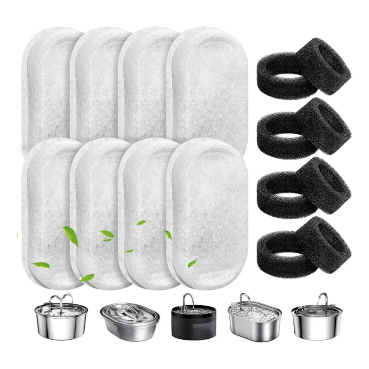 KUANGYE - 8 Filtros Fuente Dispensadores Agua Para Gatos Y 8 Esponjas