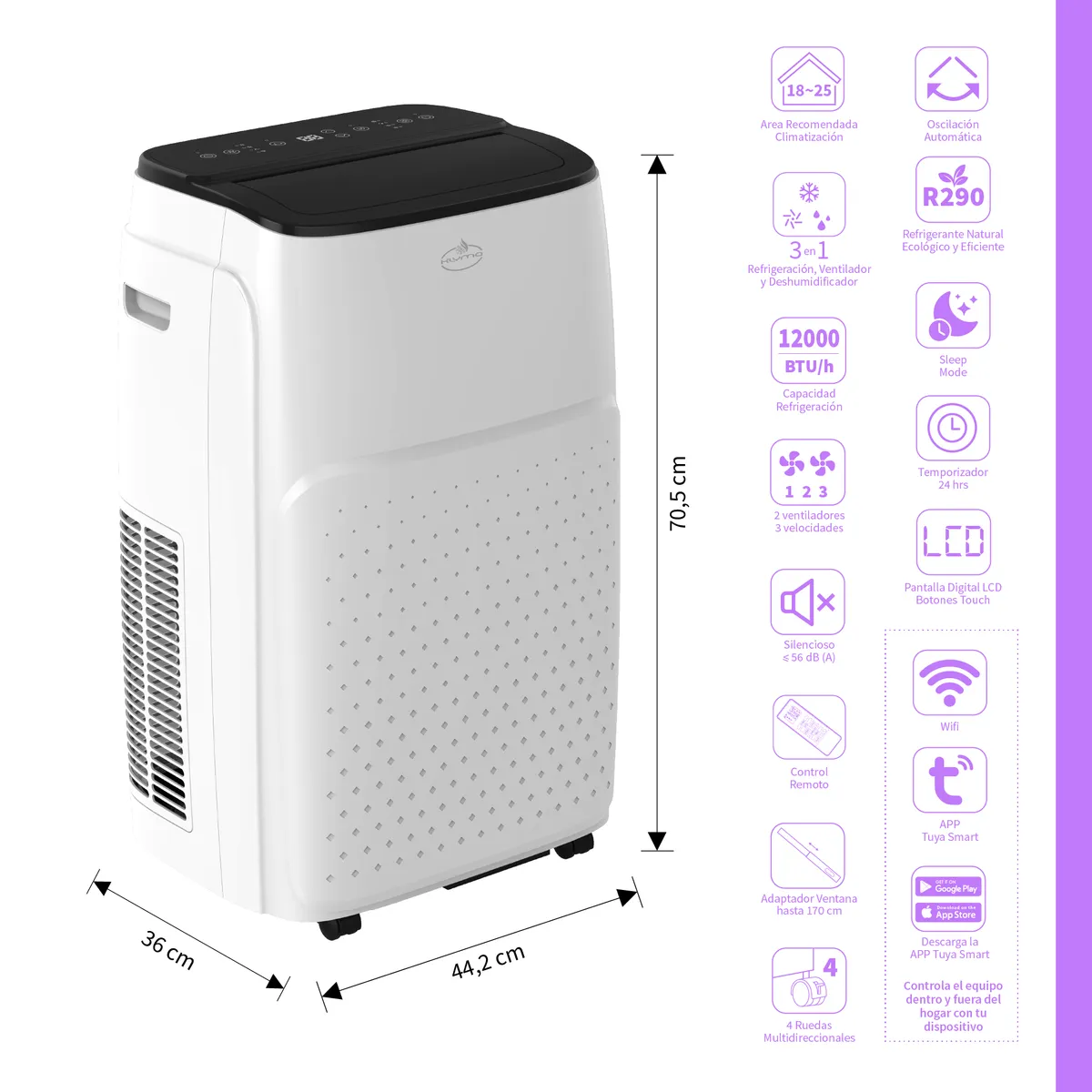 KLYMA - Aire Acondicionado Portátil WiFi 12000 BTU KÖLD 12wf ES White