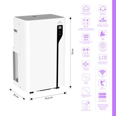 Imagen 2 del producto Aire Acondicionado Portátil FRIO-CALOR Calefactor 4en1 WiFi 12000 BTU KÖLD 12wf PRO White