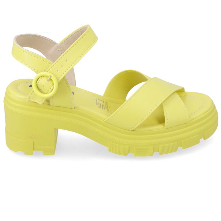 Sandalia Taco Ancho 7cm Mujer Eco Cuero Amarillo