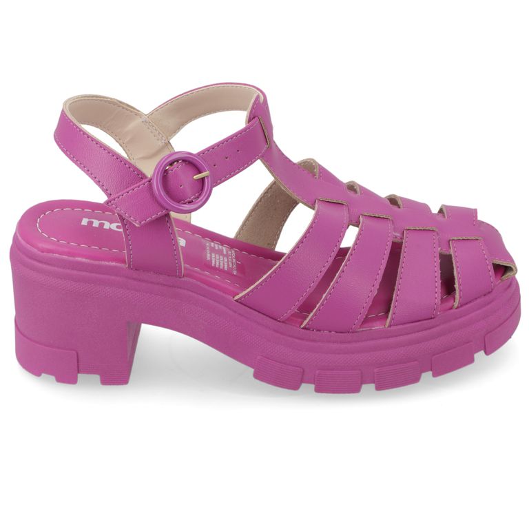 Sandalia Taco Ancho 7cm Mujer Eco Cuero Morado