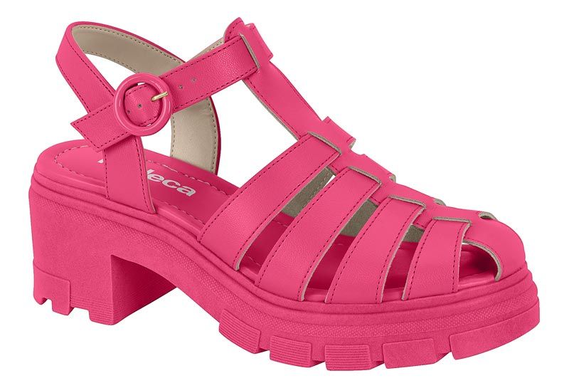 Sandalia Taco Ancho 7cm Mujer Eco Cuero Fucsia