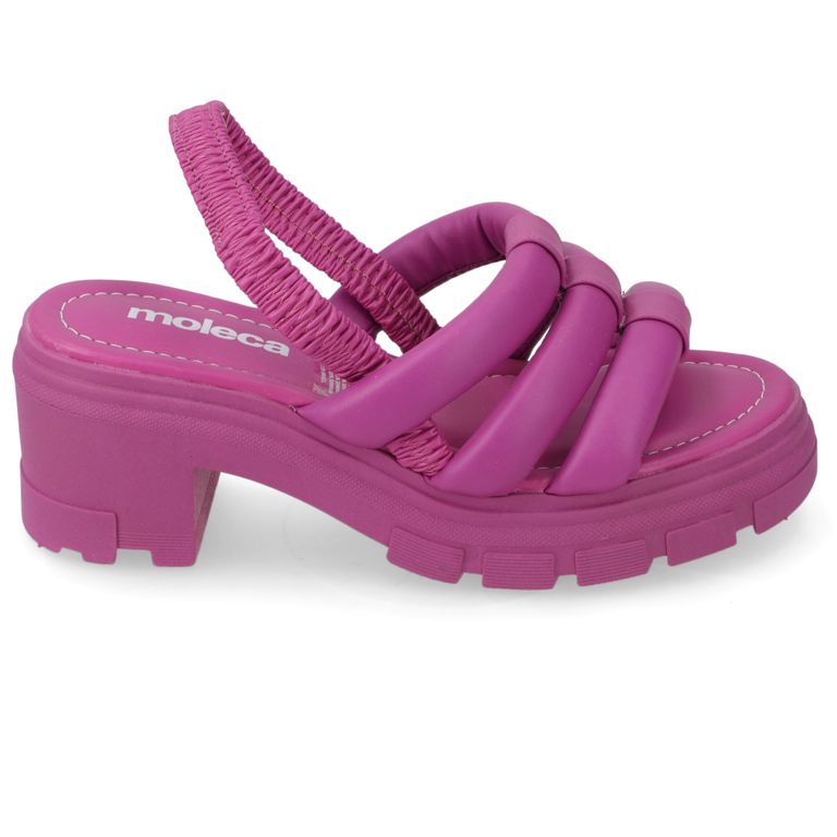 Sandalia Taco Ancho 7cm Mujer Eco Cuero Morado
