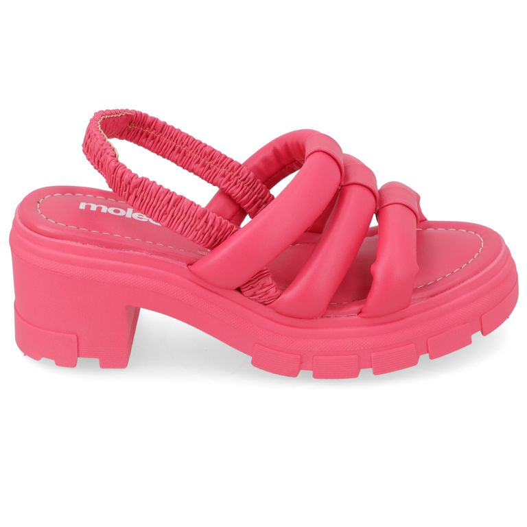 Sandalia Taco Ancho 7cm Mujer Eco Cuero Fucsia