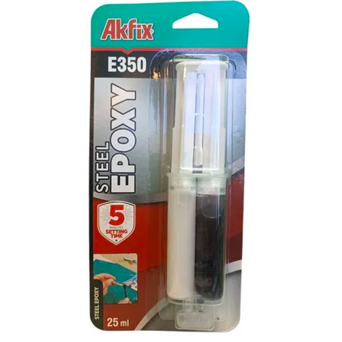 AKFIX - Adhesivo Epoxico Bicomponente A+B Akfix 25ml E350 Steel Epoxy - Acero