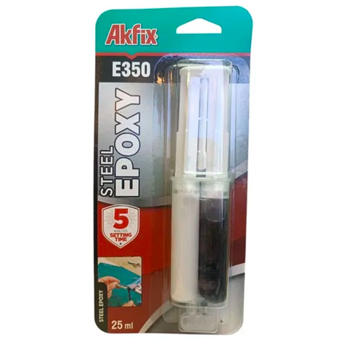 AKFIX - Adhesivo Epoxico Bicomponente A+B Akfix 25ml E350 Steel Epoxy - Acero