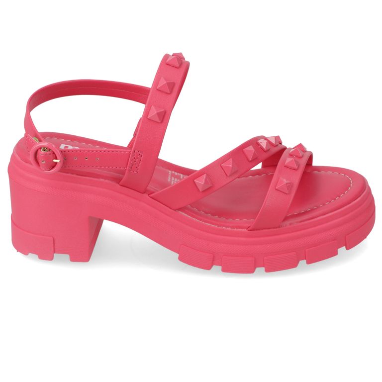 Sandalias Taco Ancho 7cm Mujer Eco Cuero Fucsia