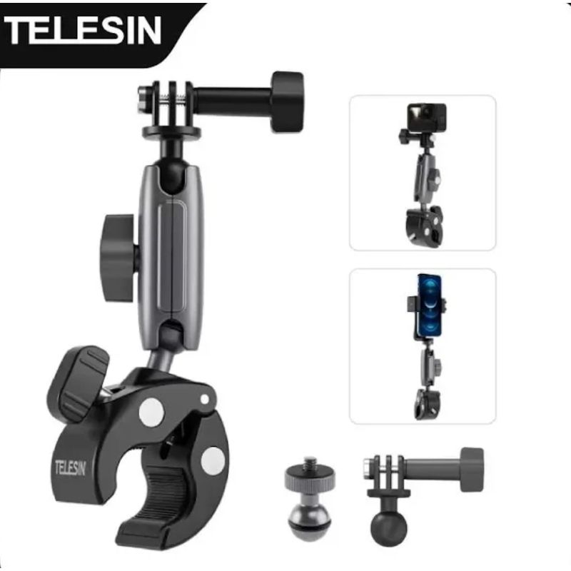 TELESIN - Soporte Garra Aluminio Para GoPro Insta360 Celular Motobici