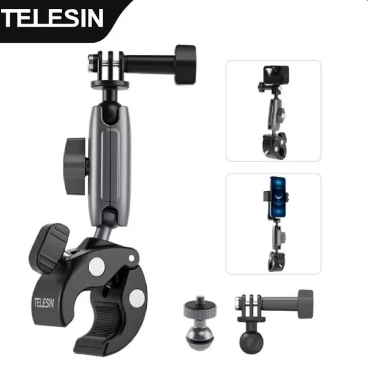 TELESIN - Soporte Garra Aluminio Para GoPro Insta360 Celular Motobici