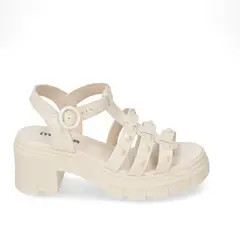 MOLECA - Sandalia Taco Ancho 7cm Mujer Eco Cuero Crema