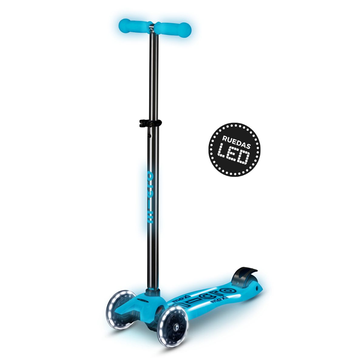 MICRO - Scooter Micro Maxi Deluxe LED Brilla de noche Celeste, Niños 5 a 12 años