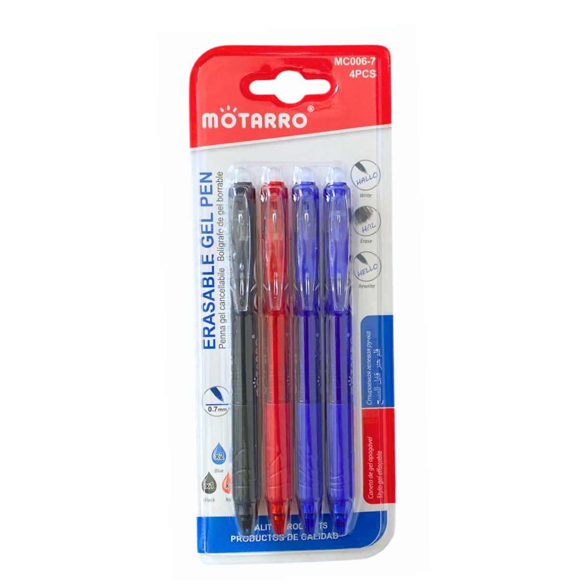 GENERICO - Lápices Borrables Tinta Gel Azul, Negro Y Rojo Set De 4