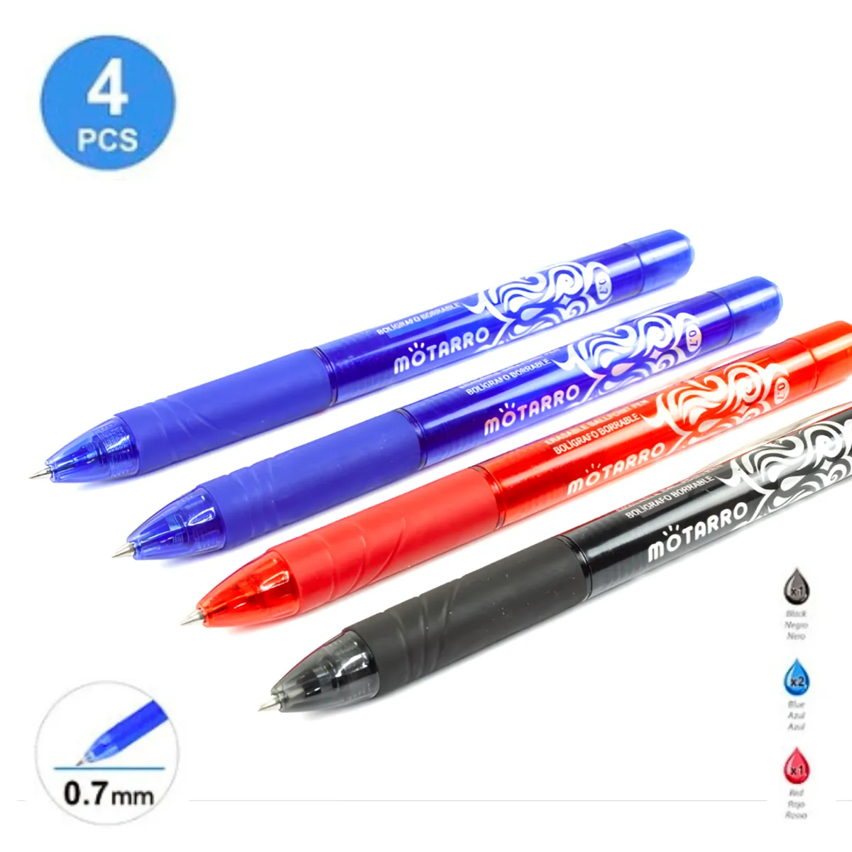 GENERICO - Lápices Borrables Tinta Gel Azul, Negro Y Rojo Set De 4