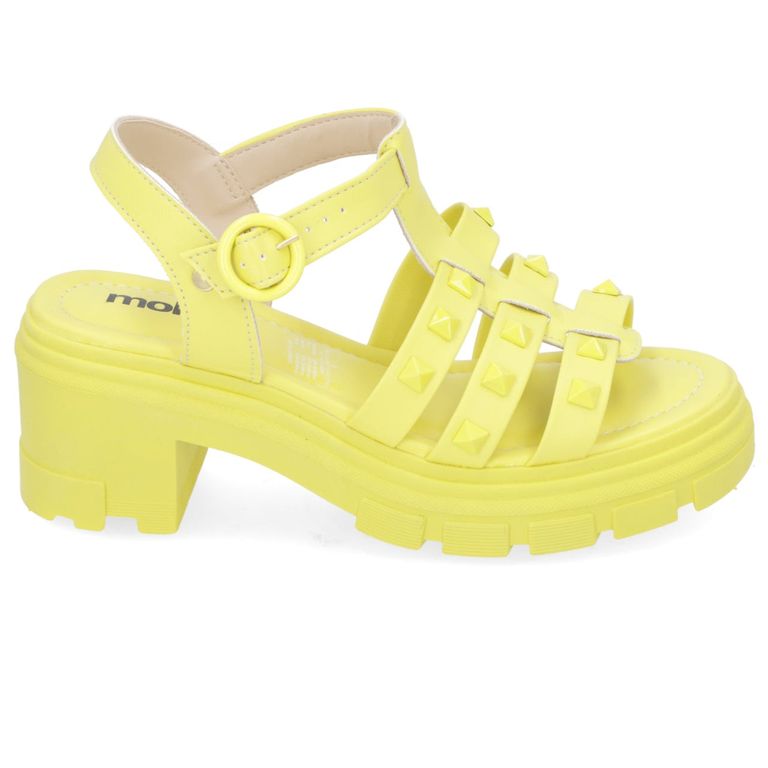 Sandalia Taco Ancho 7cm Mujer Eco Cuero Amarillo