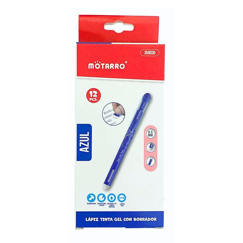 GENERICO - Caja 12 Lápices Tinta Gel 100% Borrable Azul