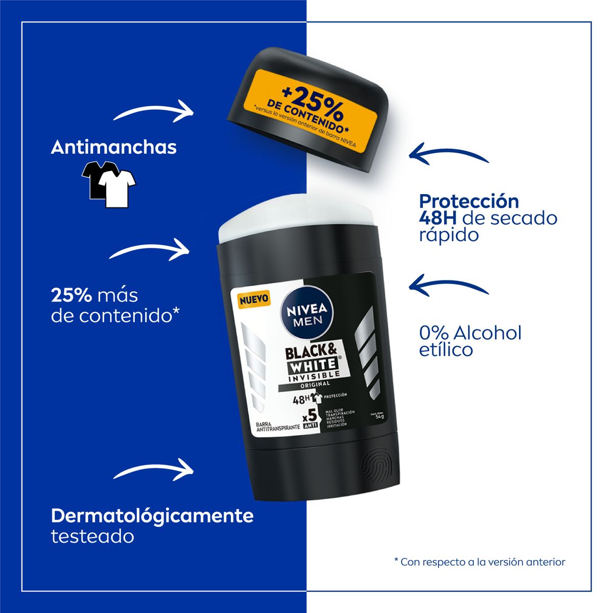 NIVEA - Desodorante Barra Nivea Black&White Original Masculino 54g