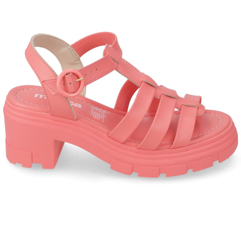 Sandalia Taco Ancho 7cm Mujer Eco Cuero Coral