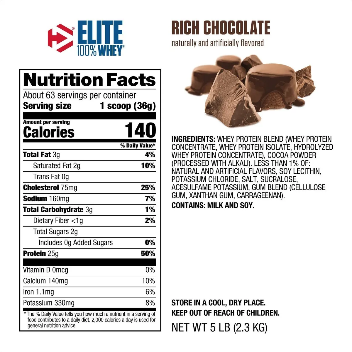 DYMATIZE - Proteína Elite 100% Whey 5 lb Rich Chocolate