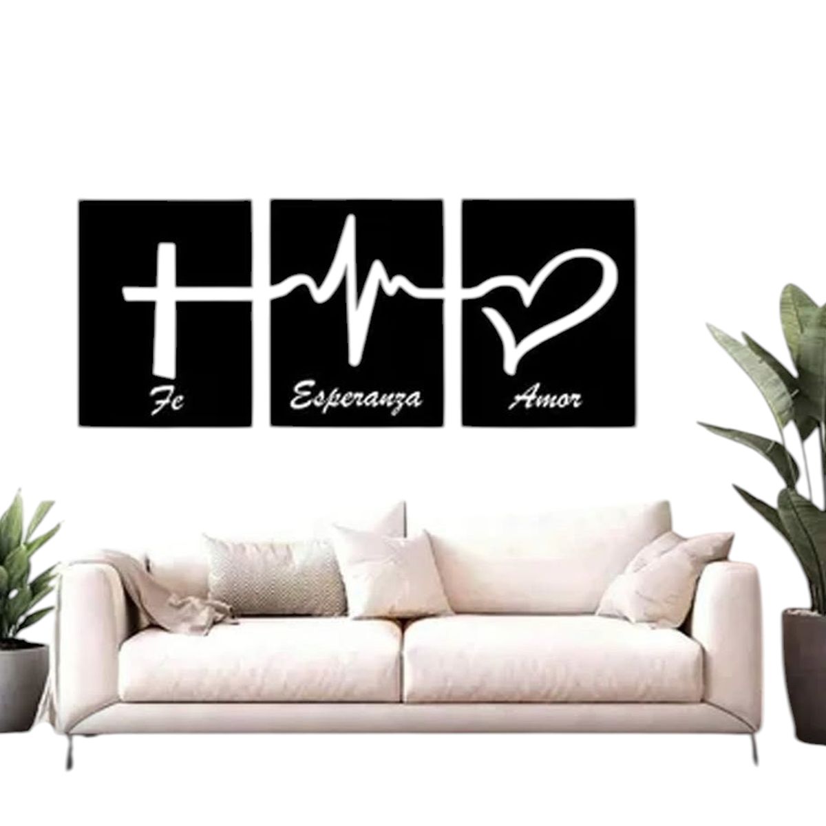 LOS REGALONES - Cuadro triptico amor, fe y esperanza  en madera mdf 3mm