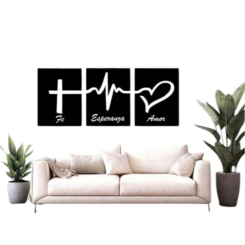 LOS REGALONES - Cuadro triptico amor, fe y esperanza  en madera mdf 3mm