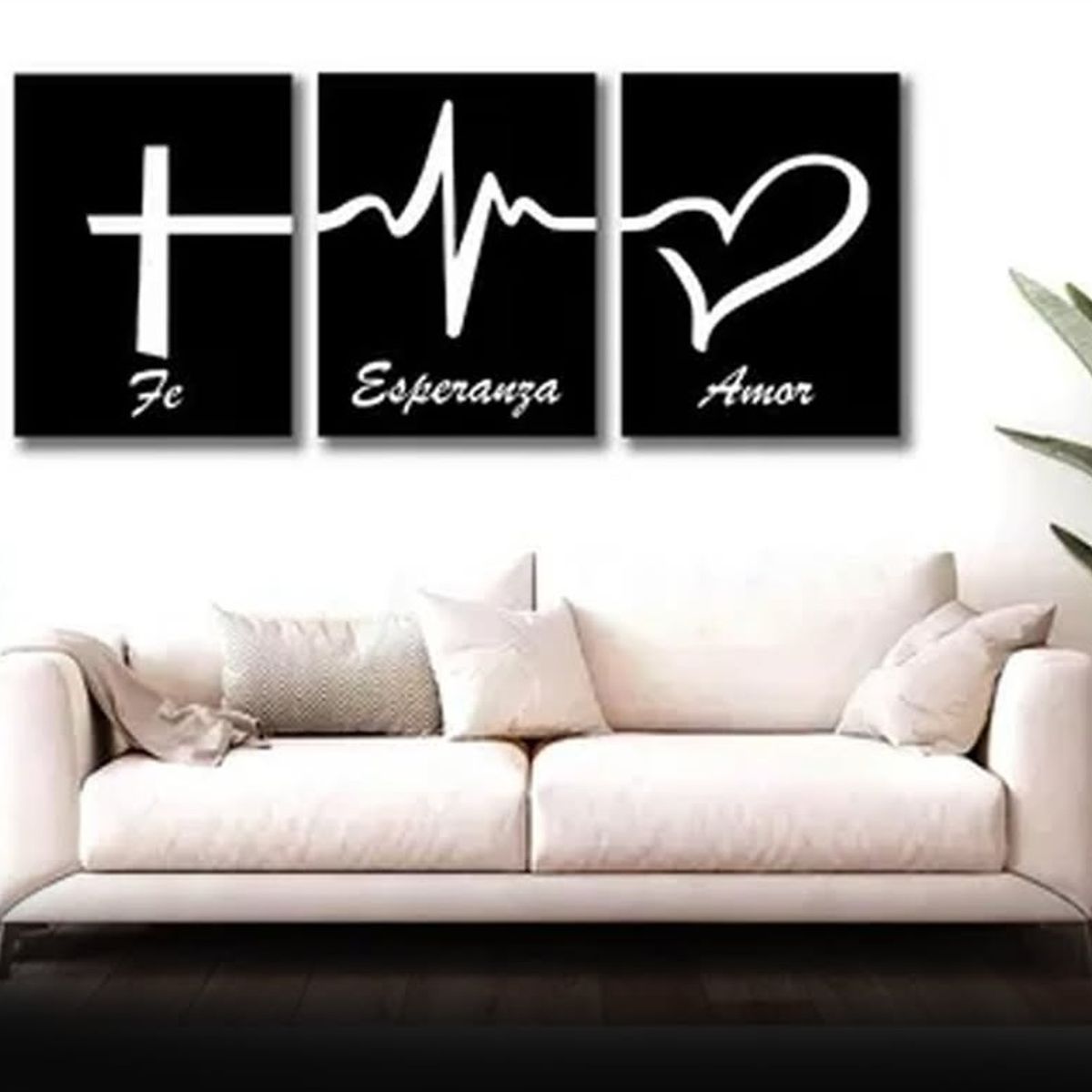 LOS REGALONES - Cuadro triptico amor, fe y esperanza  en madera mdf 3mm