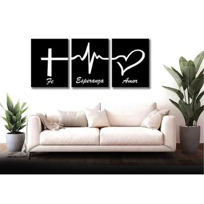 Imagen 2 del producto Cuadro triptico amor, fe y esperanza en madera mdf 3mm