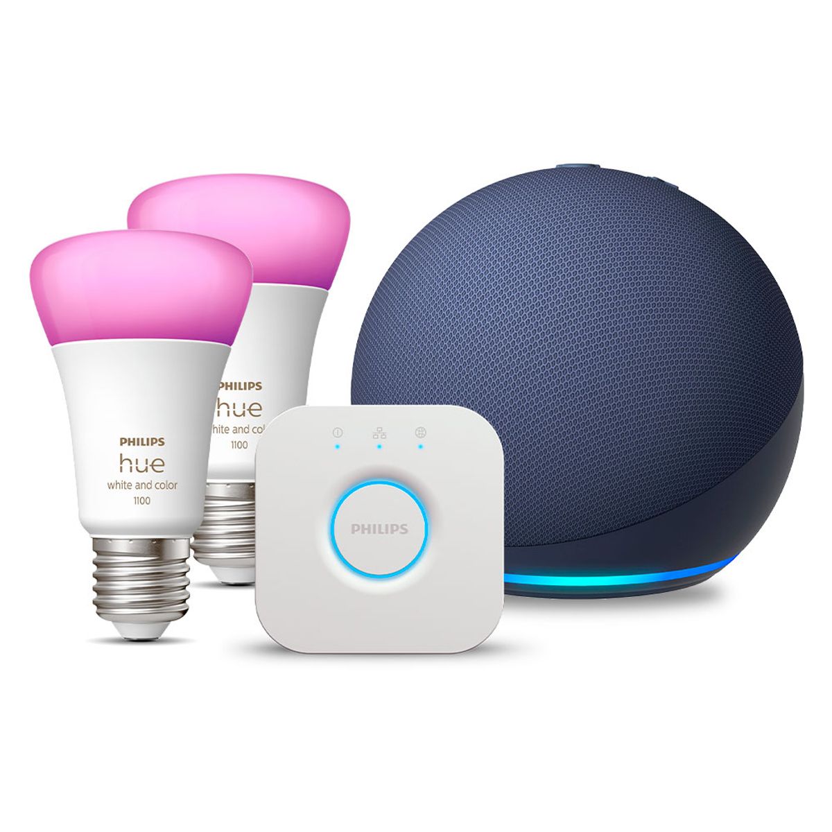 AMAZON - Kit Amazon Echo Dot 5 Gen Blue + 2 Ampolletas y Bridge Philips