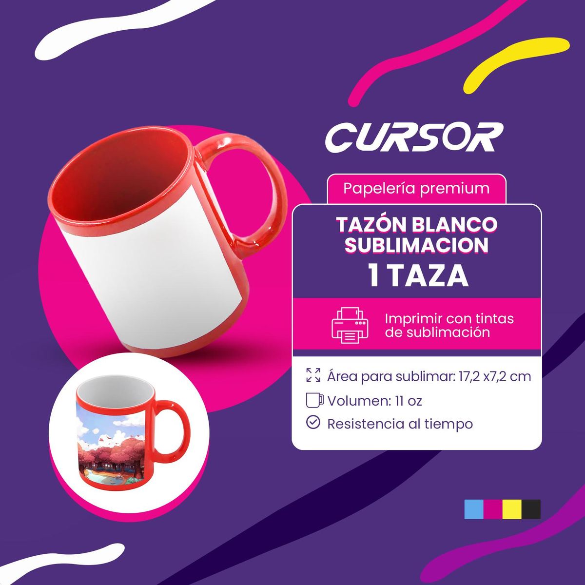 CURSOR - Tazón Taza Roja Con Parche Para Sublimar O Estampar 11oz